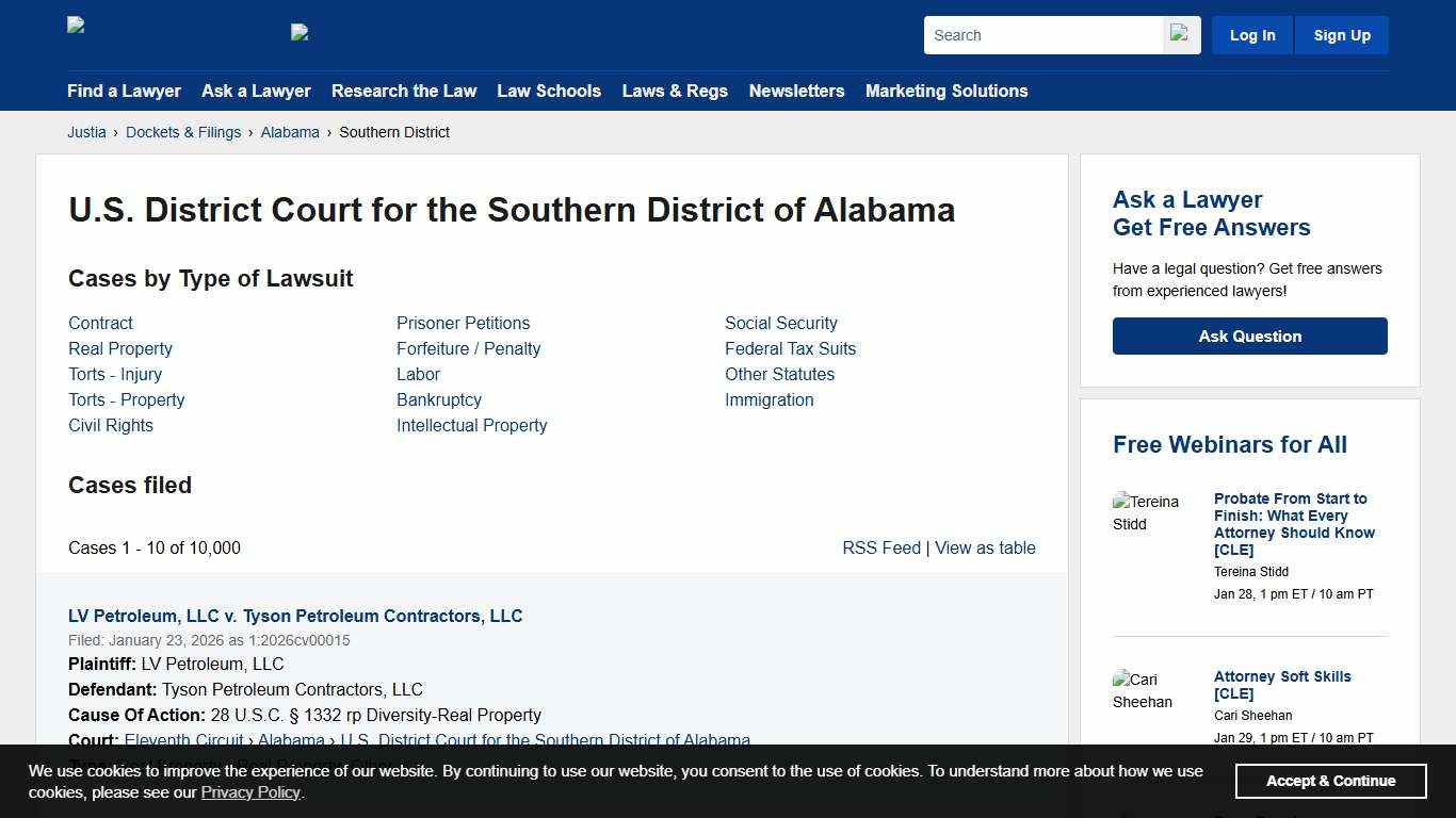 Cases, Dockets and Filings in the U.S. District Court for the Southern District of Alabama Justia Dockets & Filings