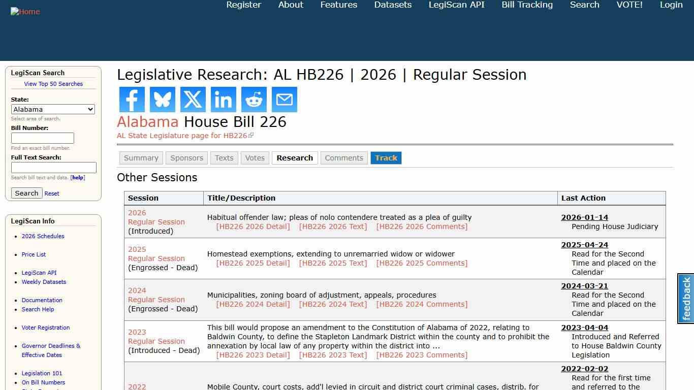 Legislative Research: AL HB226 2026 Regular Session LegiScan