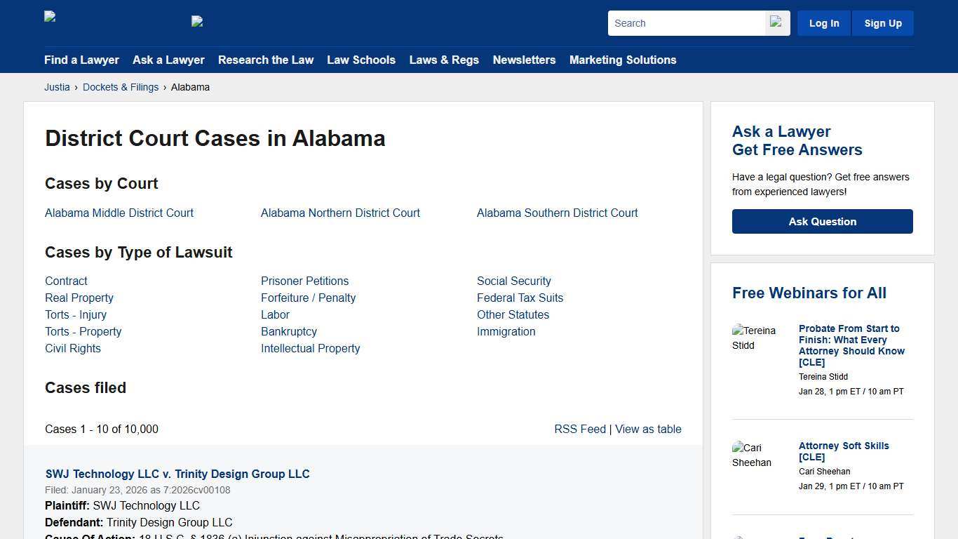 Cases, Dockets and Filings in Alabama Justia Dockets & Filings