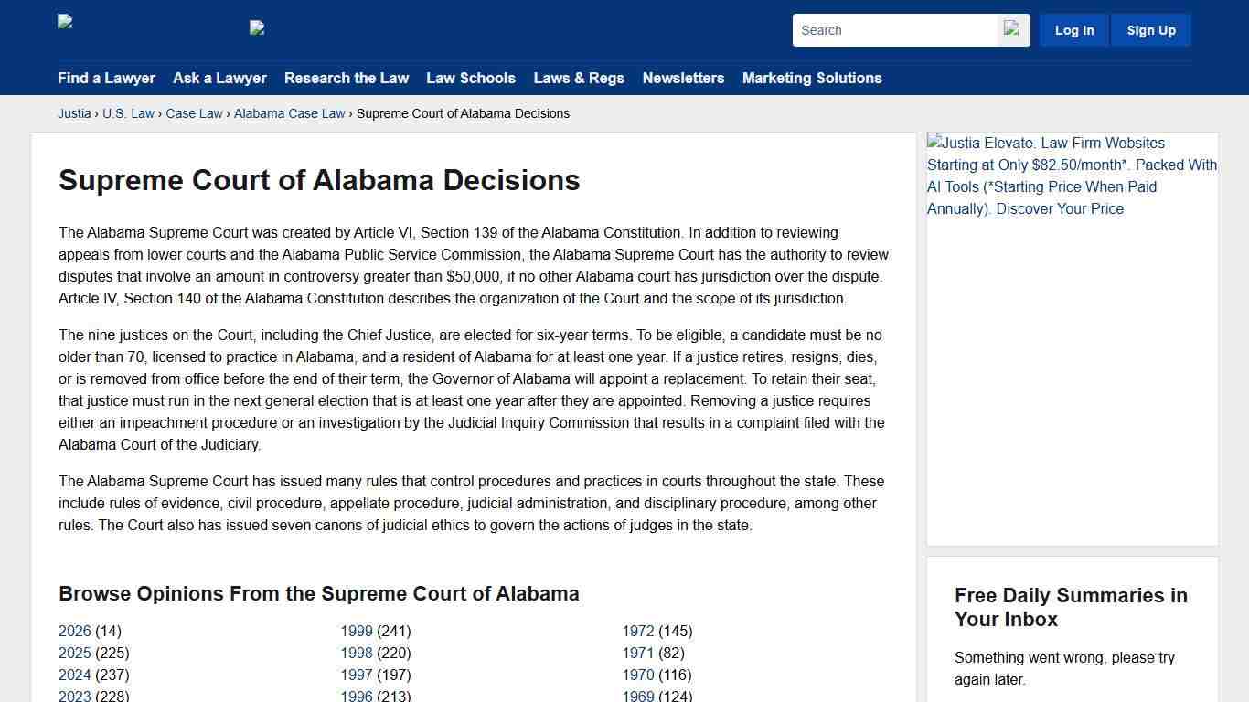 Supreme Court of Alabama Decisions :: Alabama Case Law :: Alabama Law :: U.S. Law :: Justia